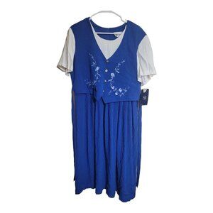 Allison-Che Dress Womens Size 16 Blue Vintage Vest Pleated Floral Made In USA